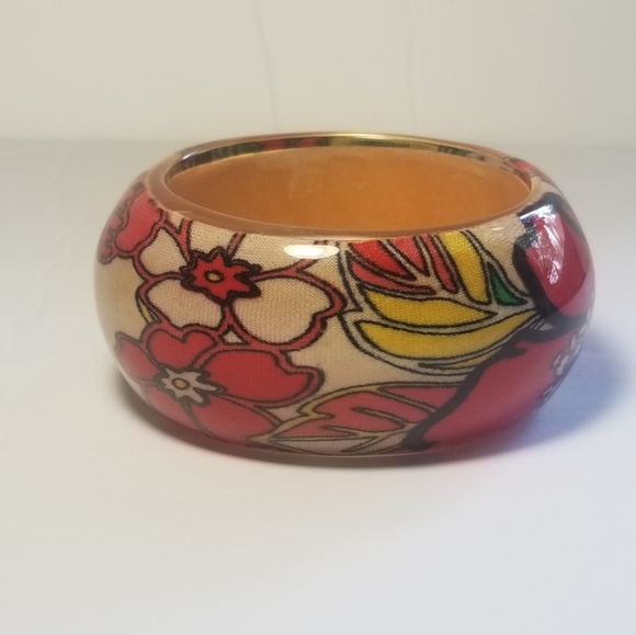 VINTAGE RETRO FLORAL CHUNKY BOHO BANGLE BRACELET - Picture 2 of 7
